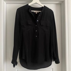 NWOT Banana Republic 100% Silk Blouse Henley Style Black Size Small